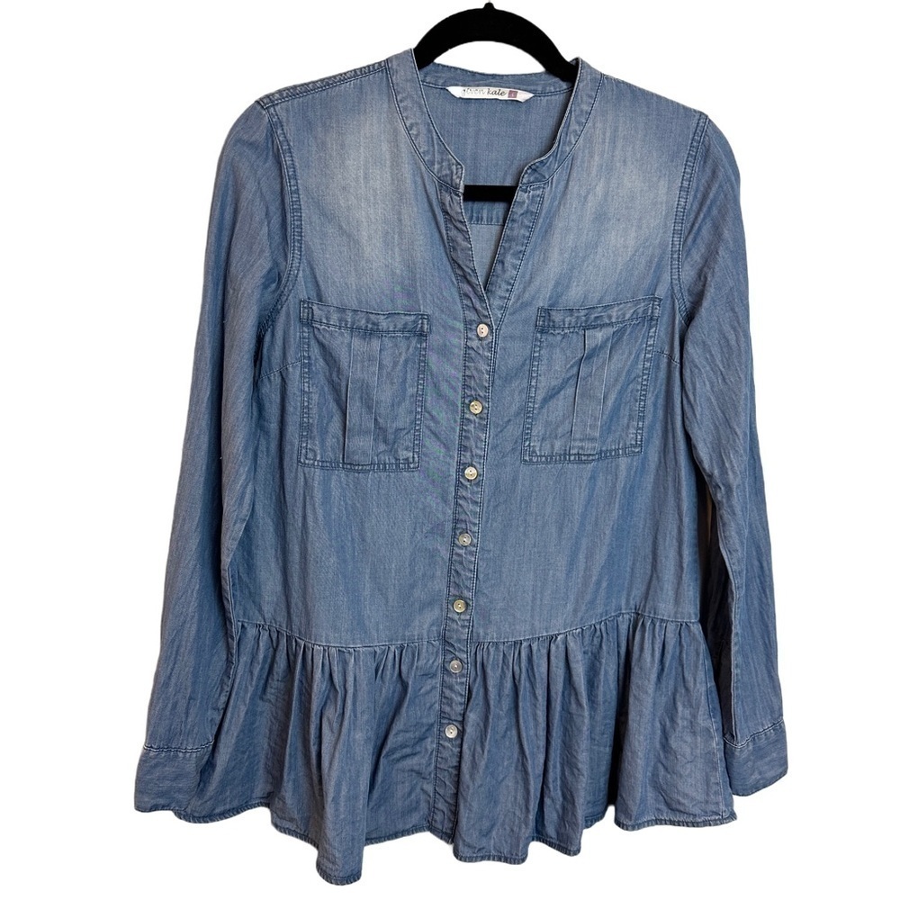 Given Kale Chambray Peplum‎ Blouse Small
